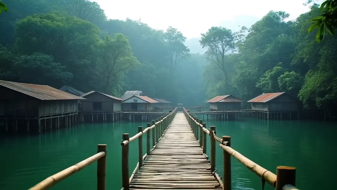 A wooden dock reaching over calm water