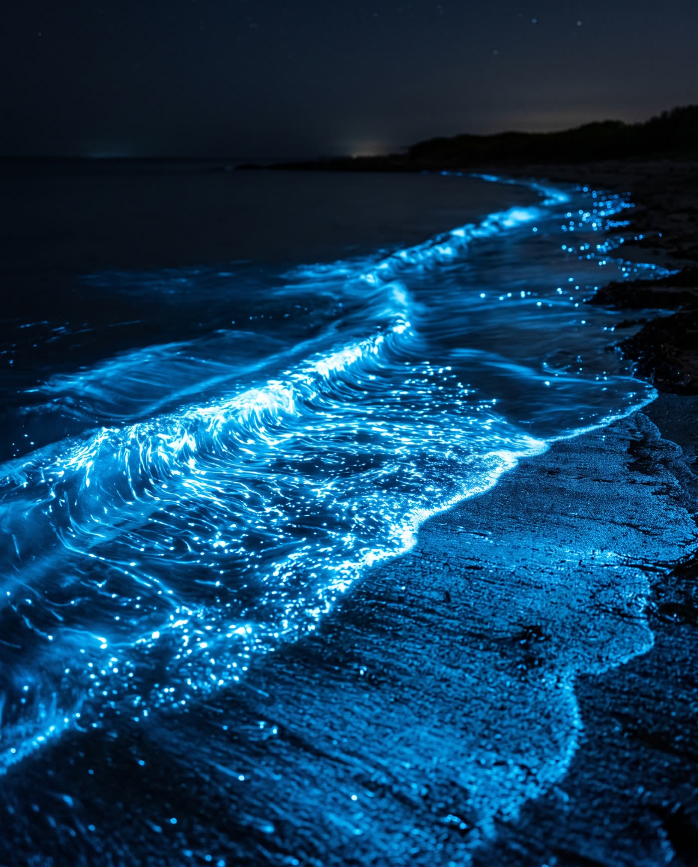 Glowing plankton scattered through dark water